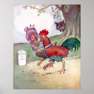 Rooster und Hen auf dem Weg nach Hendale Poster