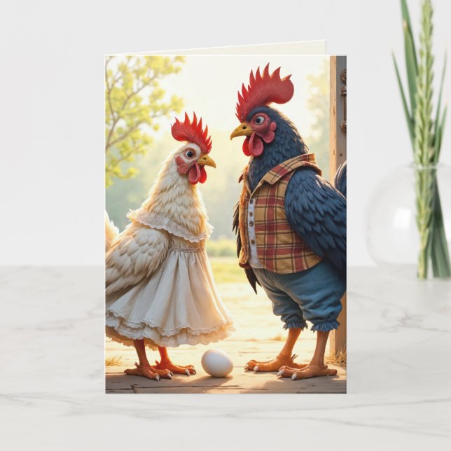 Rooster und Hen Birthday Spaß Karte (Vorderseite)