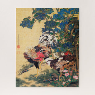 Rooster und Hen mit Hydrangeas von Ito Jakuchu