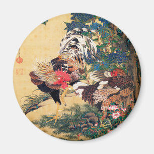 Rooster und Hen mit Hydrangeas von Ito Jakuchu Magnet