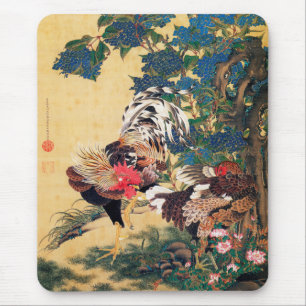Rooster und Hen mit Hydrangeas von Ito Jakuchu Mousepad