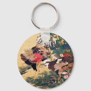 Rooster und Hen mit Hydrangeas von Ito Jakuchu Schlüsselanhänger