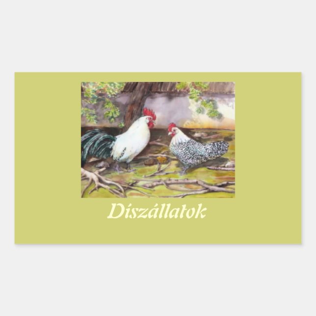 Rooster und Hen Rechteckiger Aufkleber (Vorderseite)