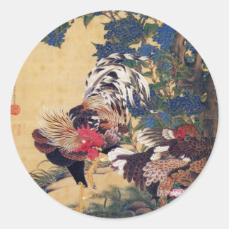 Rooster und Hen Runder Aufkleber