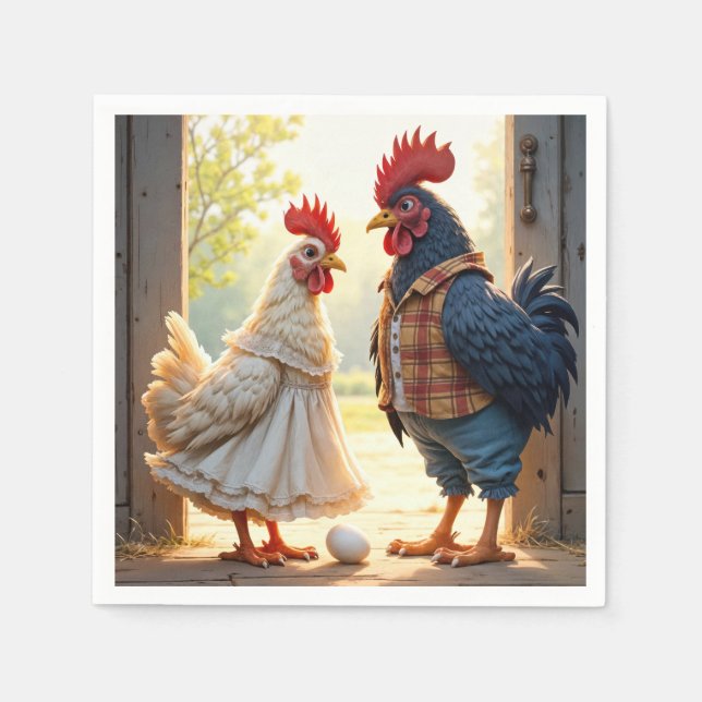 Rooster und Hen Spaß Serviette (Vorderseite)