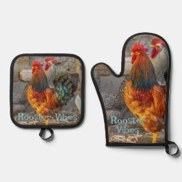Rooster Vibes Farm Life Ofenhandschuh & Topflappen-Set