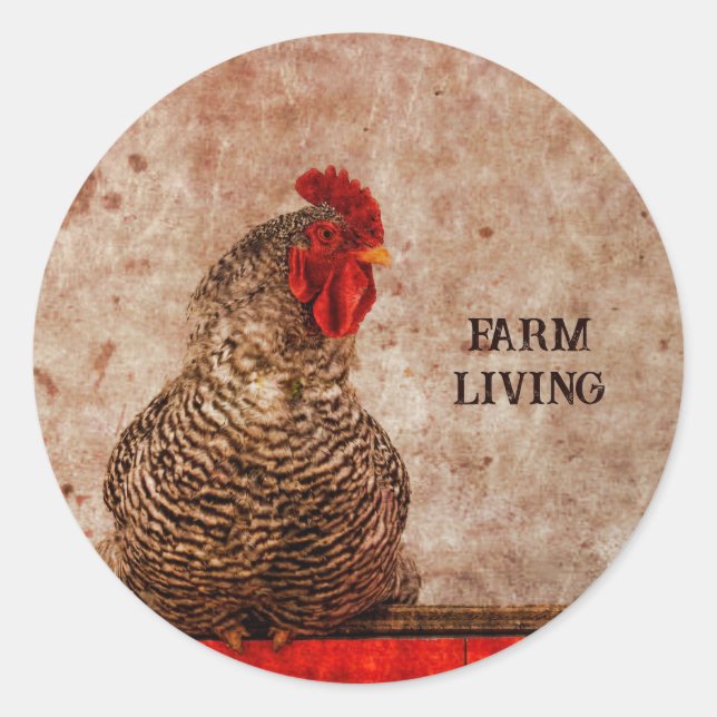Rooster Vintage antike Braun Textur Bauernhof Runder Aufkleber (Vorderseite)
