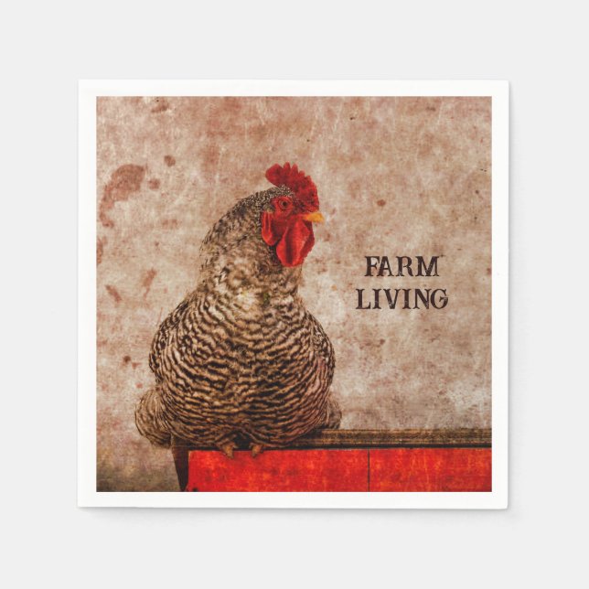 Rooster Vintage antike Braun Textur Bauernhof Serviette (Vorderseite)