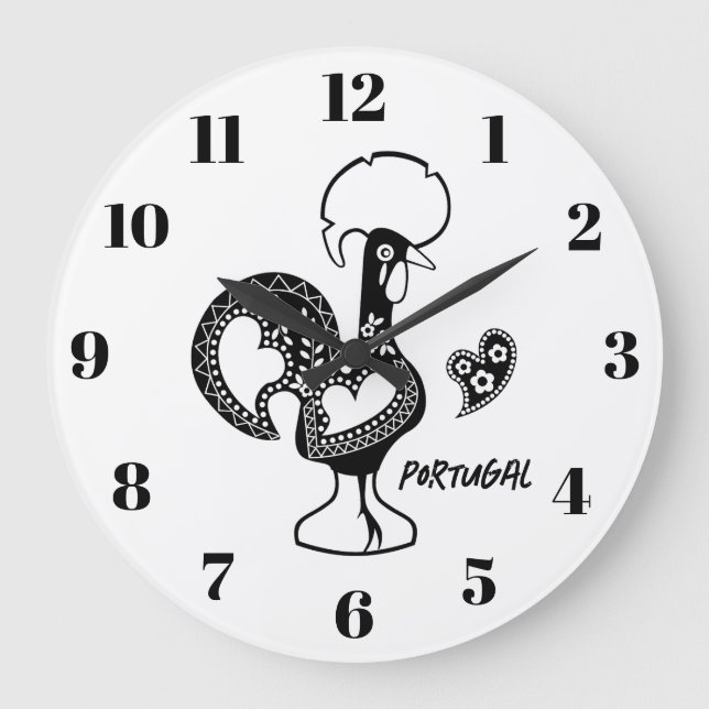 Rooster von Barcelos, Portugal, silhouete Große Wanduhr (Vorderseite)