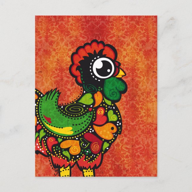Rooster von Barcelos - Vintager Hintergrund Postkarte (Vorderseite)