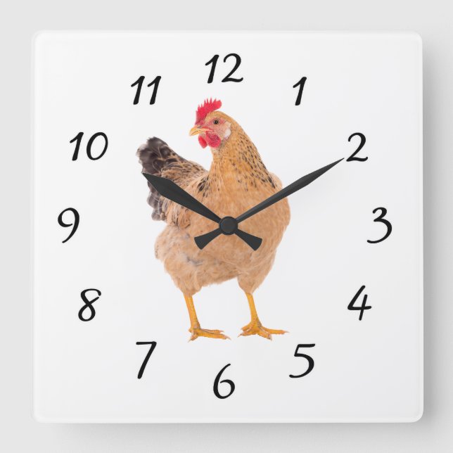 ROOSTER WALL CLOCK QUADRATISCHE WANDUHR (Vorderseite)