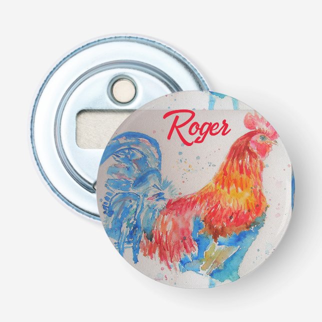Rooster Wasserfarben Malerei Art Huhn Flaschenöffner (Vorderseite)