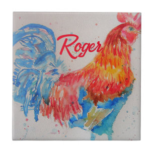 Rooster Wasserfarben Malerei Art Huhn Fliese