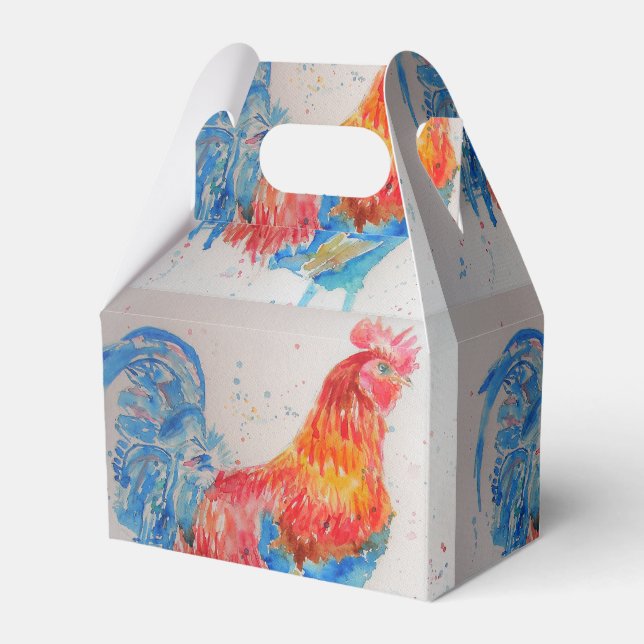 Rooster Wasserfarben Malerei Art Huhn Geschenkschachtel (Vorderseite)