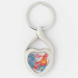 Rooster Wasserfarben Malerei Art Huhn Schlüsselanhänger