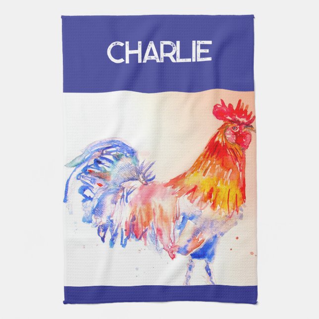 Rooster Watercolor Chicken Bird Cockerel Farm Geschirrtuch (Vertikal)