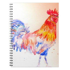 Rooster Watercolor Chicken Bird Kids Boys Notebook Notizblock