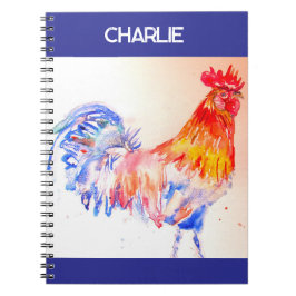 Rooster Watercolor Chicken Bird Kids Boys Notebook Notizblock
