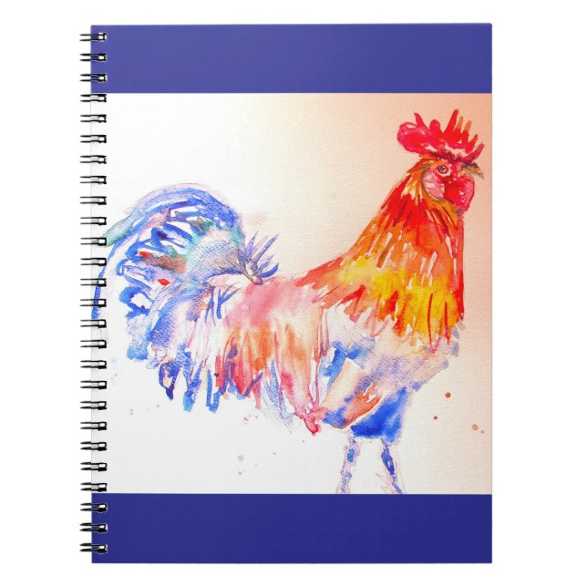 Rooster Watercolor Chicken Bird Kids Boys Notebook Notizblock (Vorderseite)