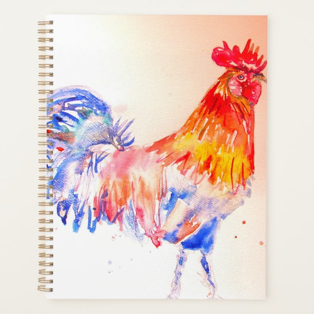 Rooster Watercolor Chicken Bird Kids Boys Notebook Planer (Vorderseite)