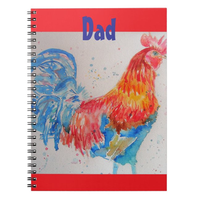 Rooster Watercolor Chicken Bird Vater Notebook Notizblock (Vorderseite)