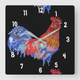 Rooster Watercolor Huhn Man's Office Clock Quadratische Wanduhr