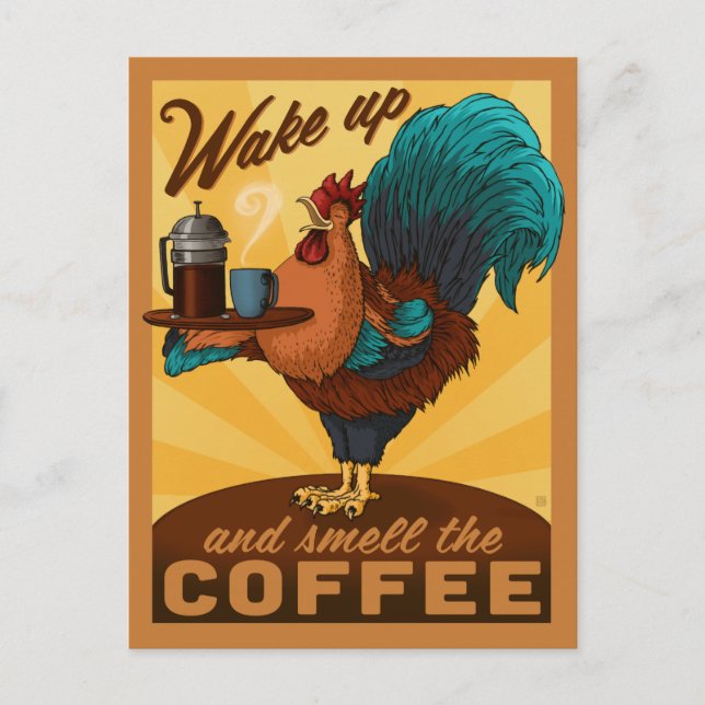 Rooster - Weck auf und rieche den Kaffee Postkarte (Vorderseite)