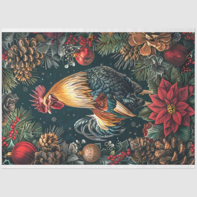 Rooster Weihnachtslandschaft Decoupage Seidenpapier (Vorderseite)