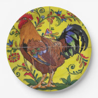 Rooster Yellow Floral Tile Folklorekunst Land