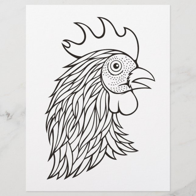 Rooster's Head Coloring Book Page (Vorderseite)