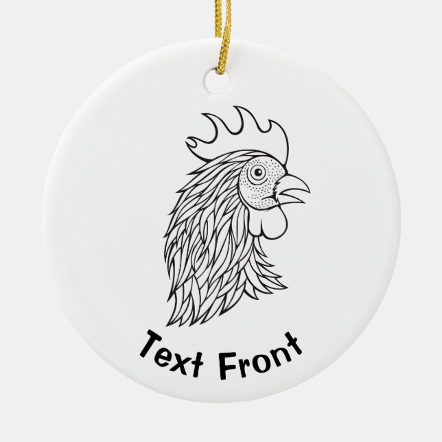 Rooster's Head Line Art Keramik Ornament (Vorne)