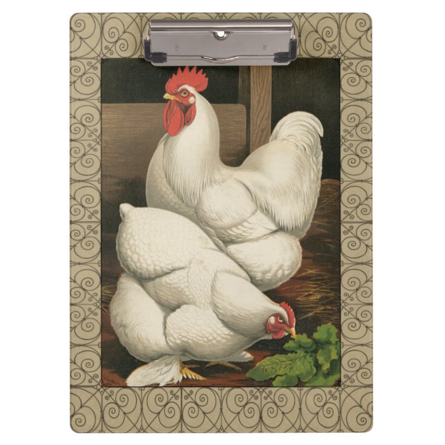 Roosters & Hen außerhalb von Hen House mit weißer  Klemmbrett (Vorderseite)