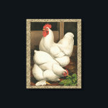Roosters & Hen außerhalb von Hen House mit weißer Leinwanddruck<br><div class="desc">Ein rustikaler Kunstdruck mit einem kräftigen Hahn und einer Henne in einem Hühnerhaus. Der darc ecru Rahmen besteht aus spiralförmigen Elementen. Dieser Druck wäre eine große Ergänzung zu einer ländlichen Zuhause-Dekoration.</div>