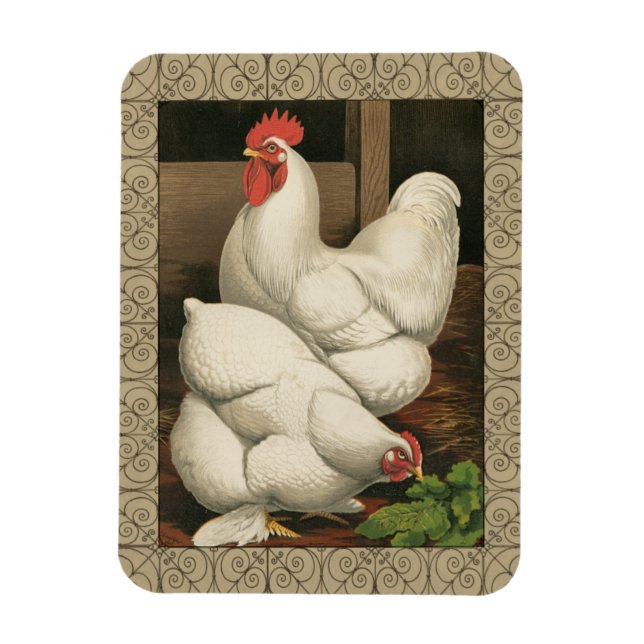 Roosters & Hen außerhalb von Hen House mit weißer  Magnet (Vertikal)