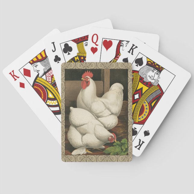 Roosters & Hen außerhalb von Hen House mit weißer  Spielkarten (Rückseite)