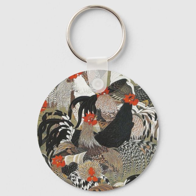 Roosters Hen Illustration von Ito Jakuchu Schlüsselanhänger (Vorderseite)