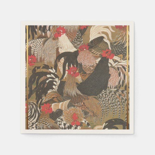 Roosters Japanisches Malkroster Jahr 2017 Papier Serviette (Vorderseite)