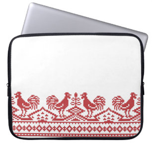 Roosters Kreuzstich Russisches Muster Laptopschutzhülle