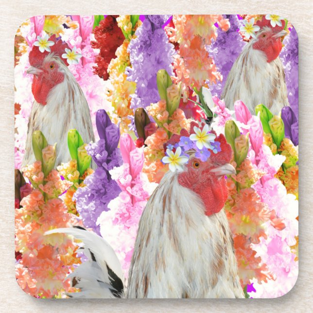Roosters und HollyHocks, Untersetzer (Vorderseite)