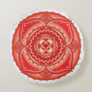 Root Chakra Red Mandala Round Coussin