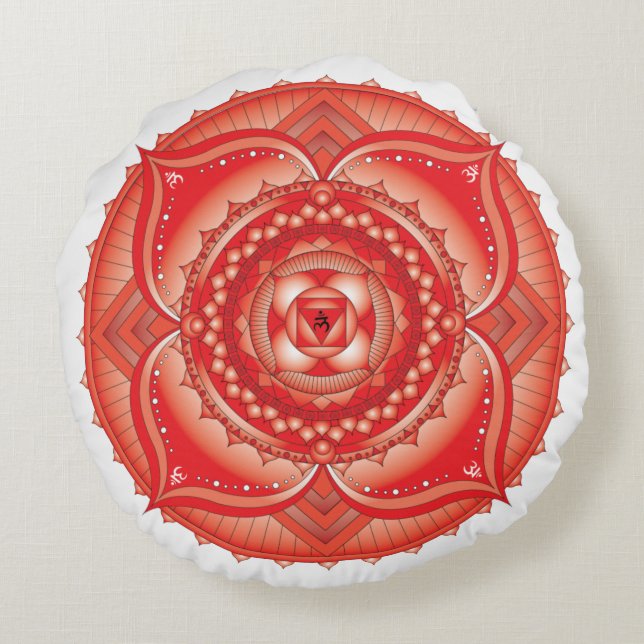 Root Chakra Red Mandala Round Coussin (Dos)
