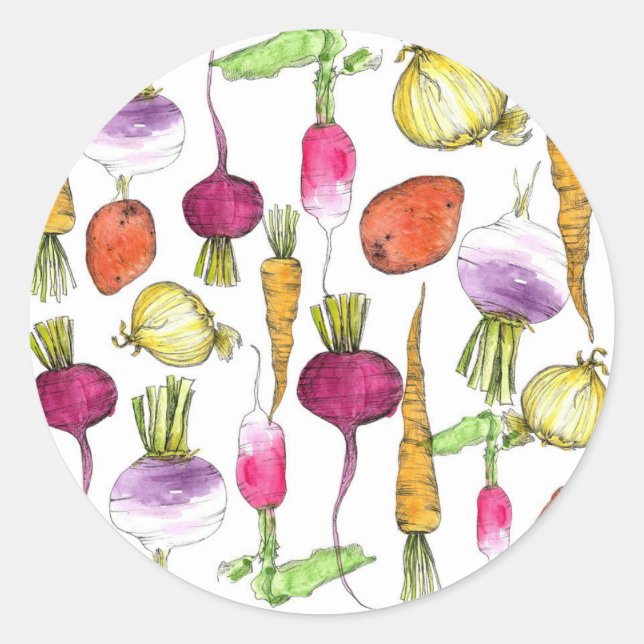 Root Gemüsegarantie Aquarellbilder Kunst, Dichtung Runder Aufkleber (Vorderseite)