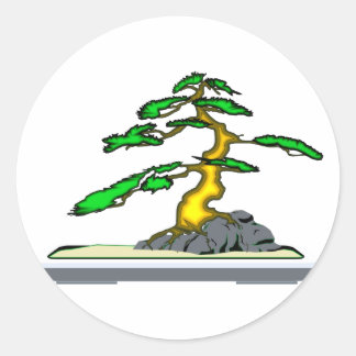 Root Over Rock Bonsai Alt in Gray Tray Runder Aufkleber