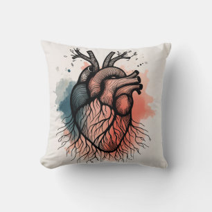 Roote Liebe Minimalistisches Herz und Baum Kunst Kissen