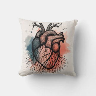 Roote Liebe Minimalistisches Herz und Baum Kunst Kissen
