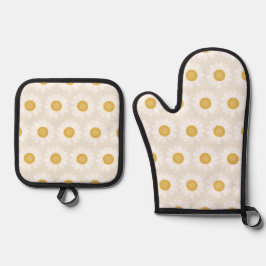 Rooted & Blooming – Soft Cream & Yellow Chamomile Ofenhandschuh & Topflappen-Set