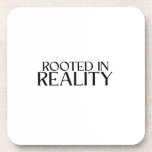 Rooted In Reality Minimalist Typewriter Getränkeuntersetzer<br><div class="desc">Protect your surface and your sanity. Sandstone coaster with high-contrast typewriter typography to keep your workspace clean and grounded.</div>