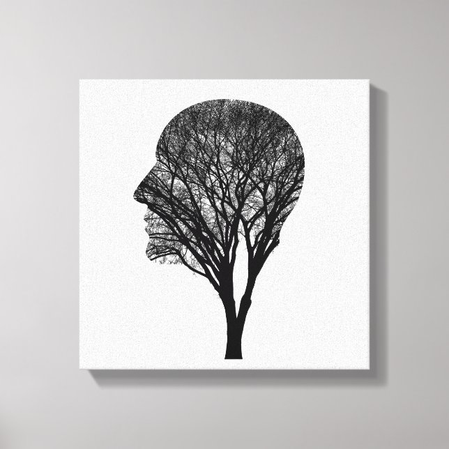 Rooted Mind – Human Profile Tree Silhouette Art Leinwanddruck (Vorderseite)