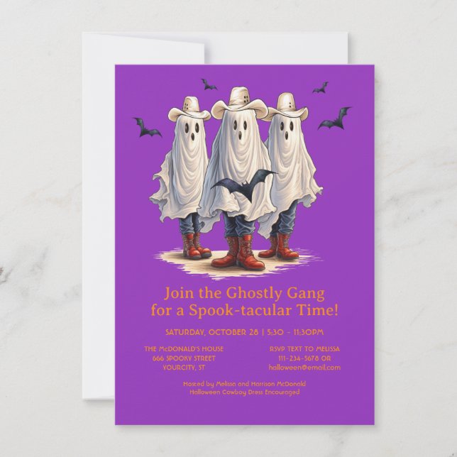 Rootin’ Tootin’ Cowboy Ghosts Western Halloween Einladung (Vorderseite)