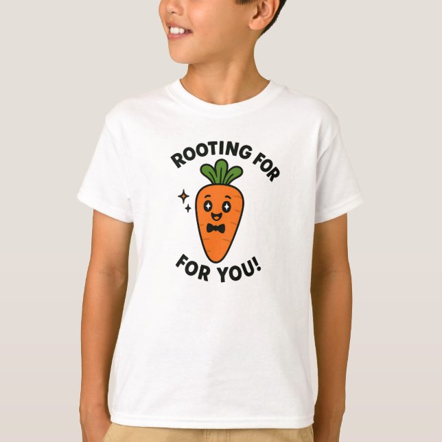 Rooting For You Cute Orange Carrot Design T-Shirt (Vorderseite)